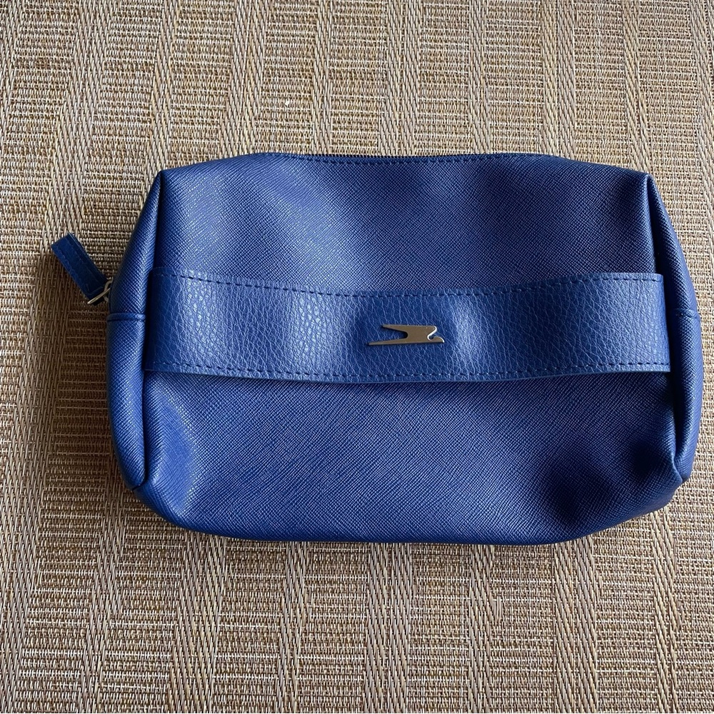 Royal blue faux leather cosmetic/toiletry bag